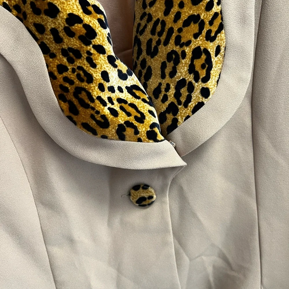 Vintage Khaki Peach Lining Leopard Trim M/L 12 Blazer - Picture 3 of 8